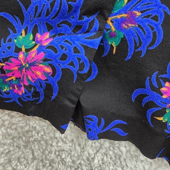 Liz Claiborne Dress Womens 6 Black Colorful Floral Rayon Mini Pleated 80s Retro - Picture 11 of 16